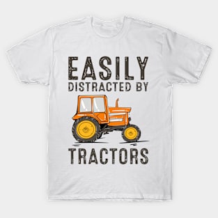 Easily Distracted By Tractors Funny Farmer Tractor Farming T-Shirt